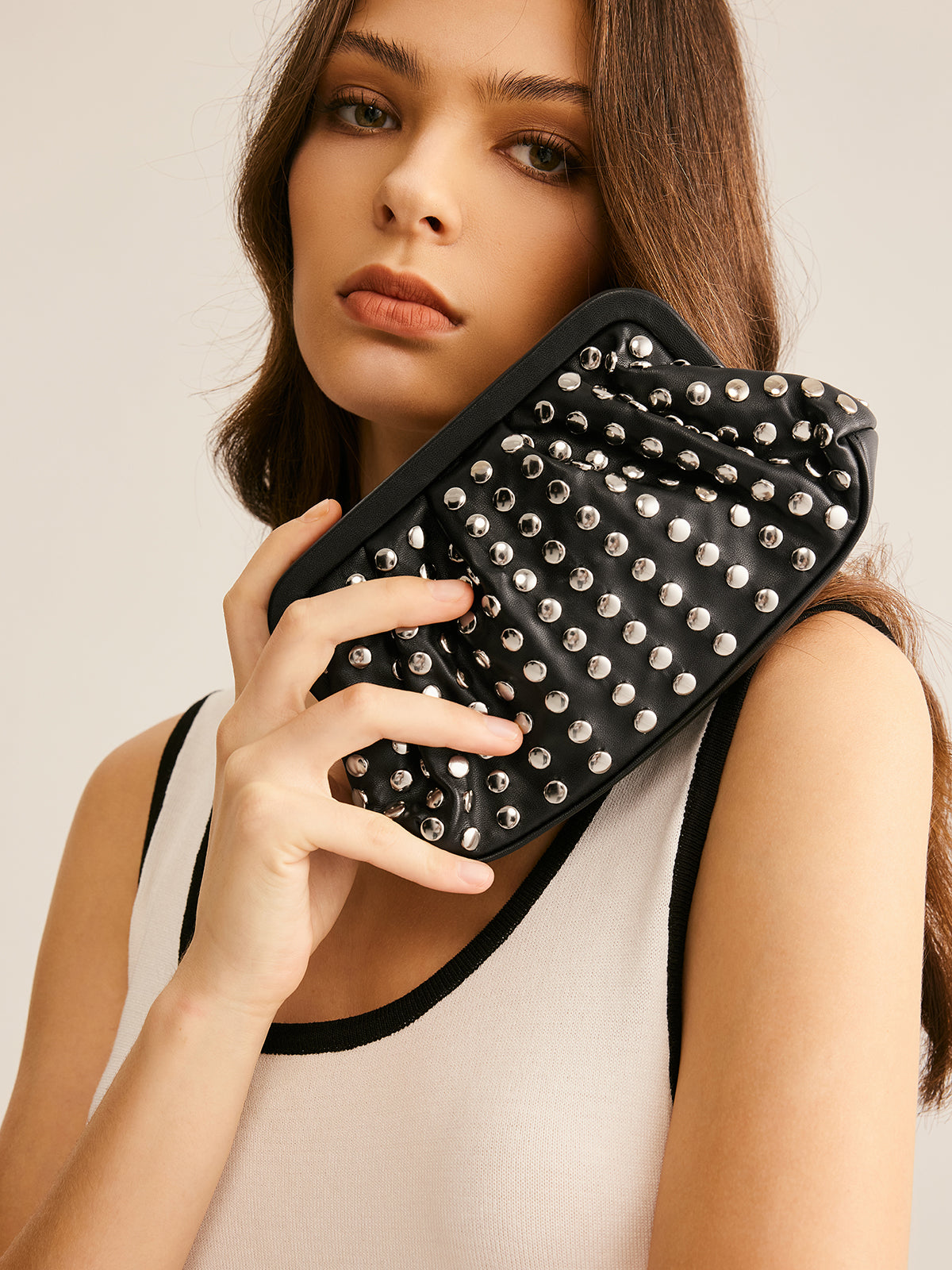 Clouté Plissé Sac à Main