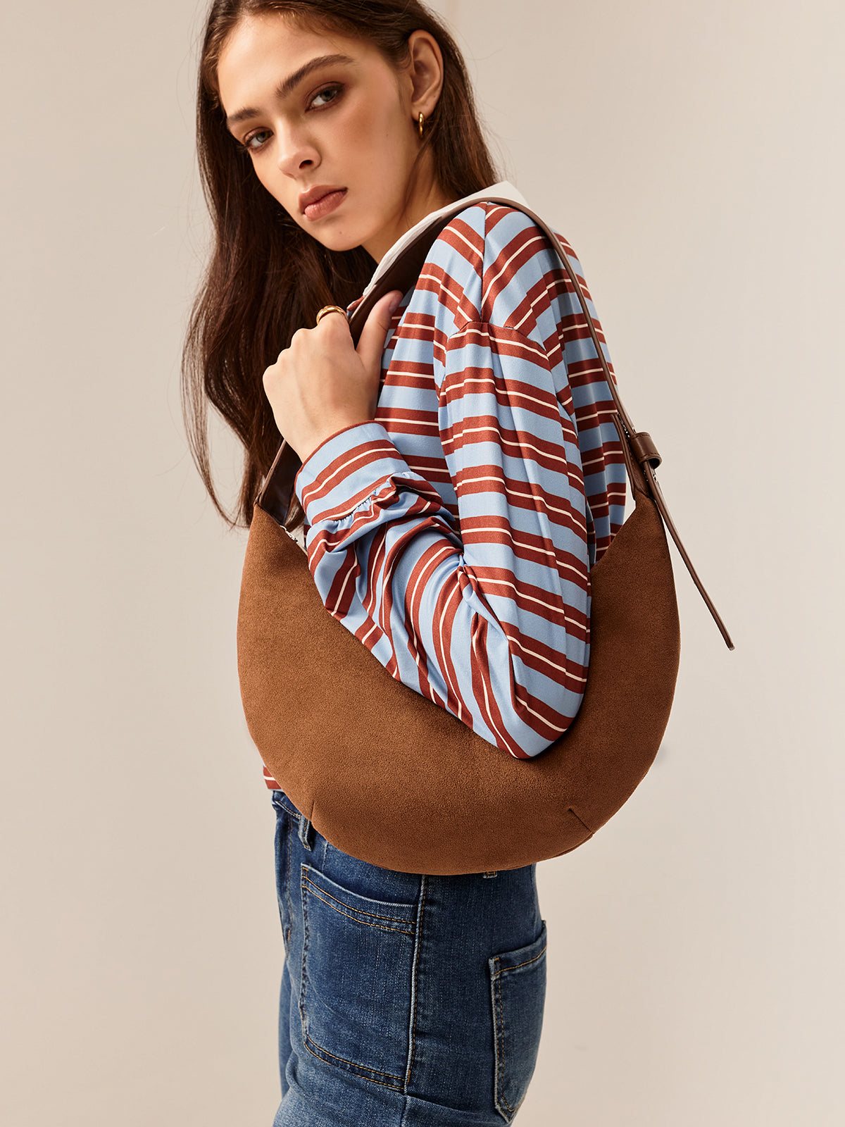 Vintage Sac Croissant à Boucle Souple