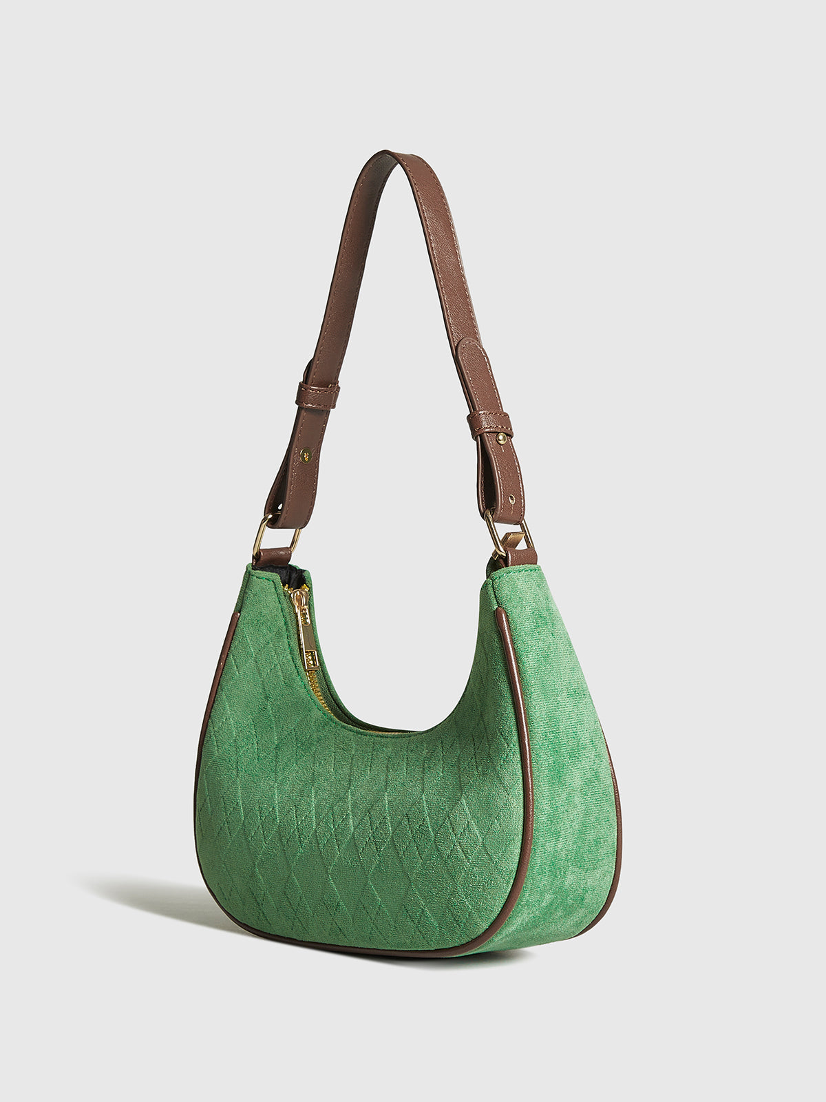Sac à bandoulière ajustable en forme de croissant avec motif losange