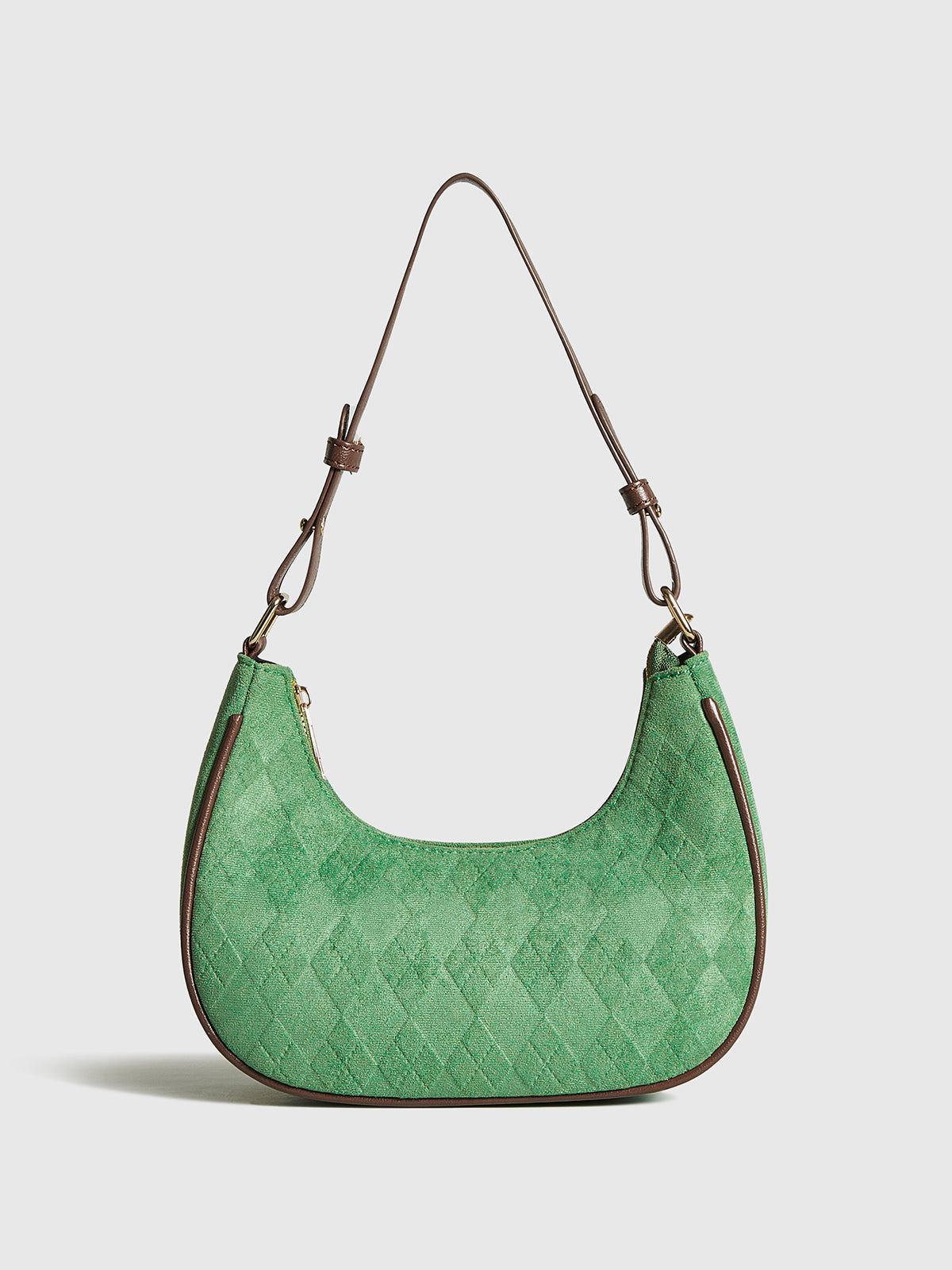 Sac à bandoulière ajustable en forme de croissant avec motif losange