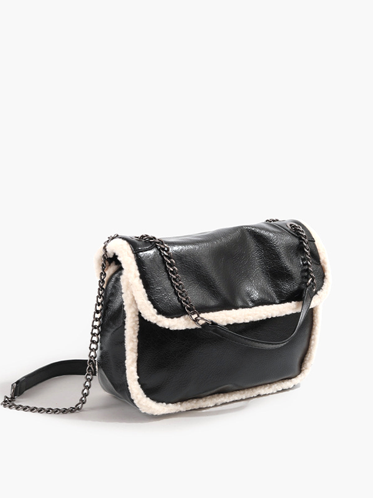 Sac bandoulière en polaire texturée avec rabat