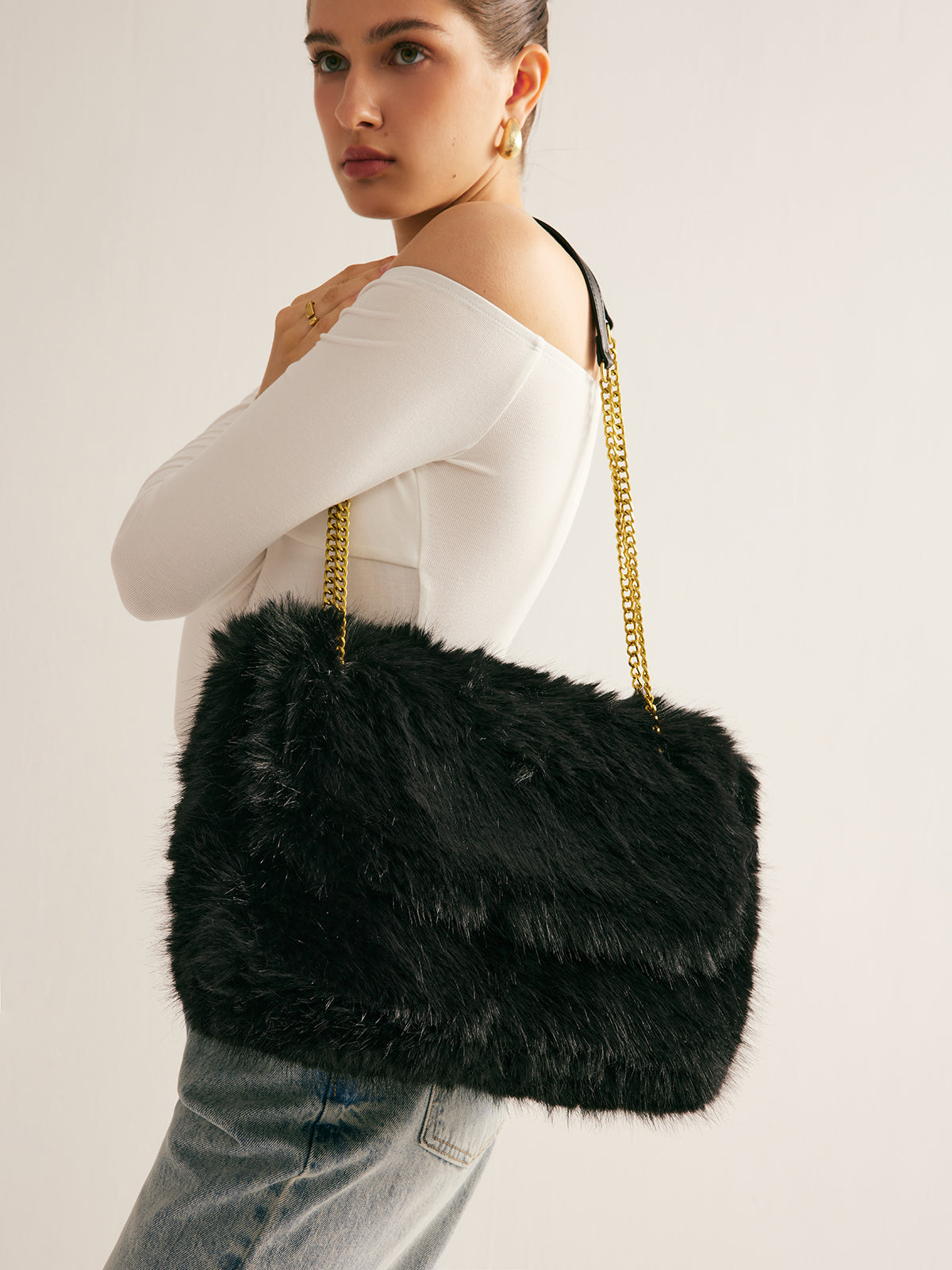Grand sac à rabat en peluche à grande capacité