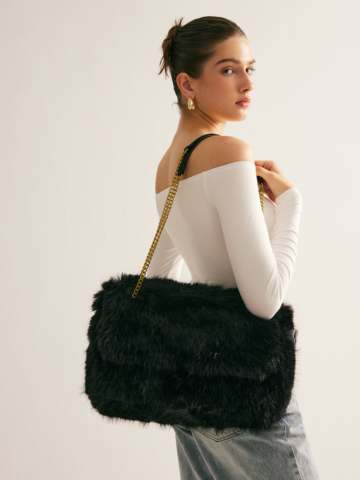 Grand sac à rabat en peluche à grande capacité