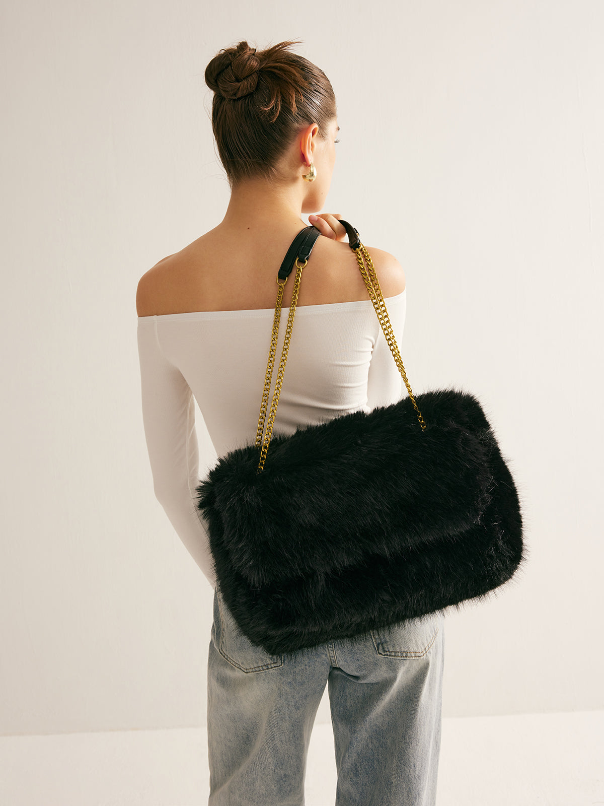 Grand sac à rabat en peluche à grande capacité
