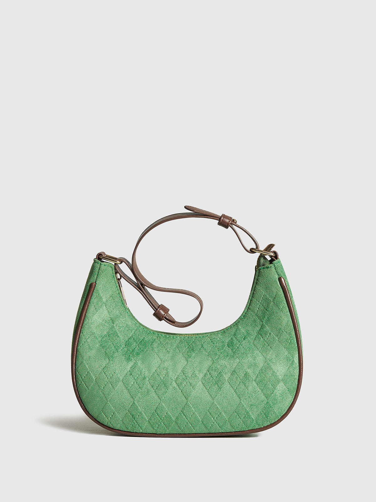 Sac à bandoulière ajustable en forme de croissant avec motif losange
