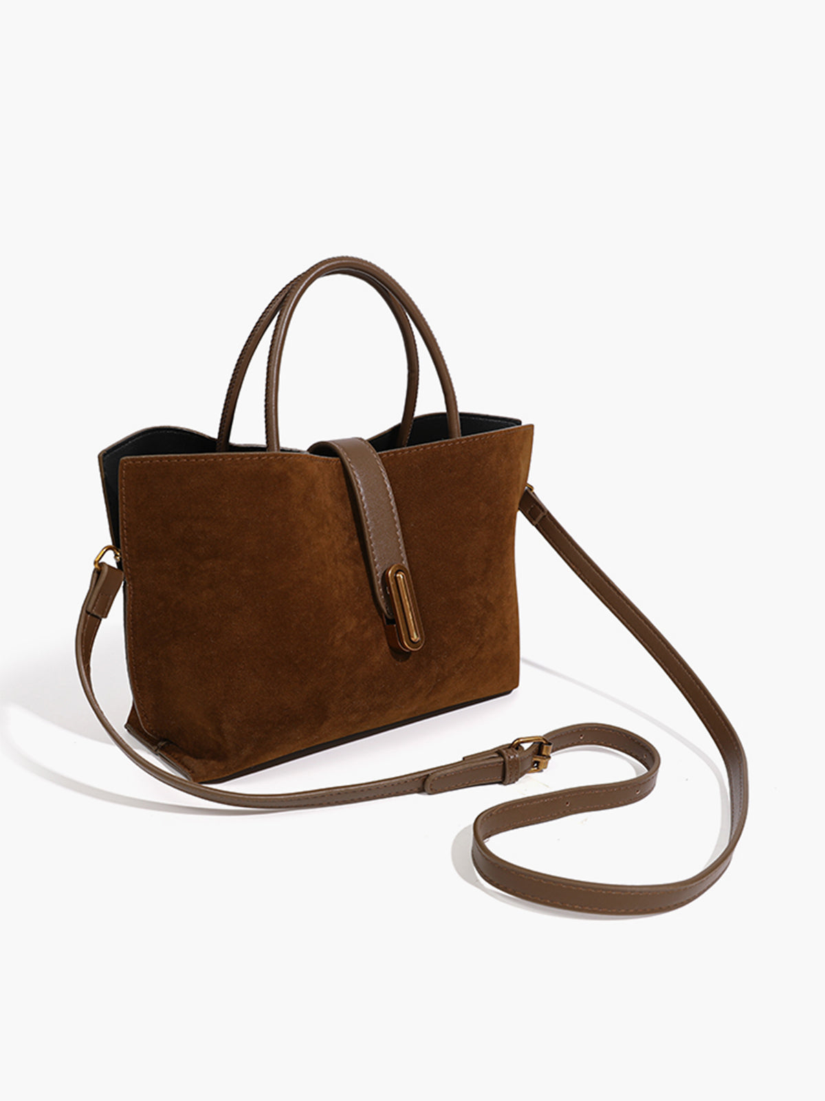 Sac en suède à compartiments avec poignée supérieure