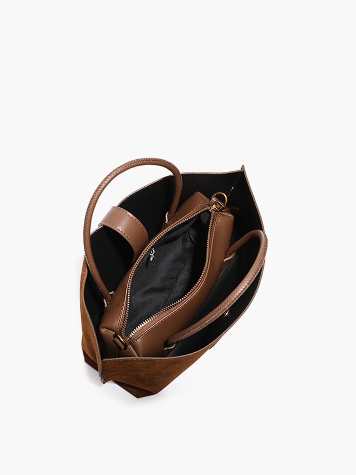 Sac en suède à compartiments avec poignée supérieure