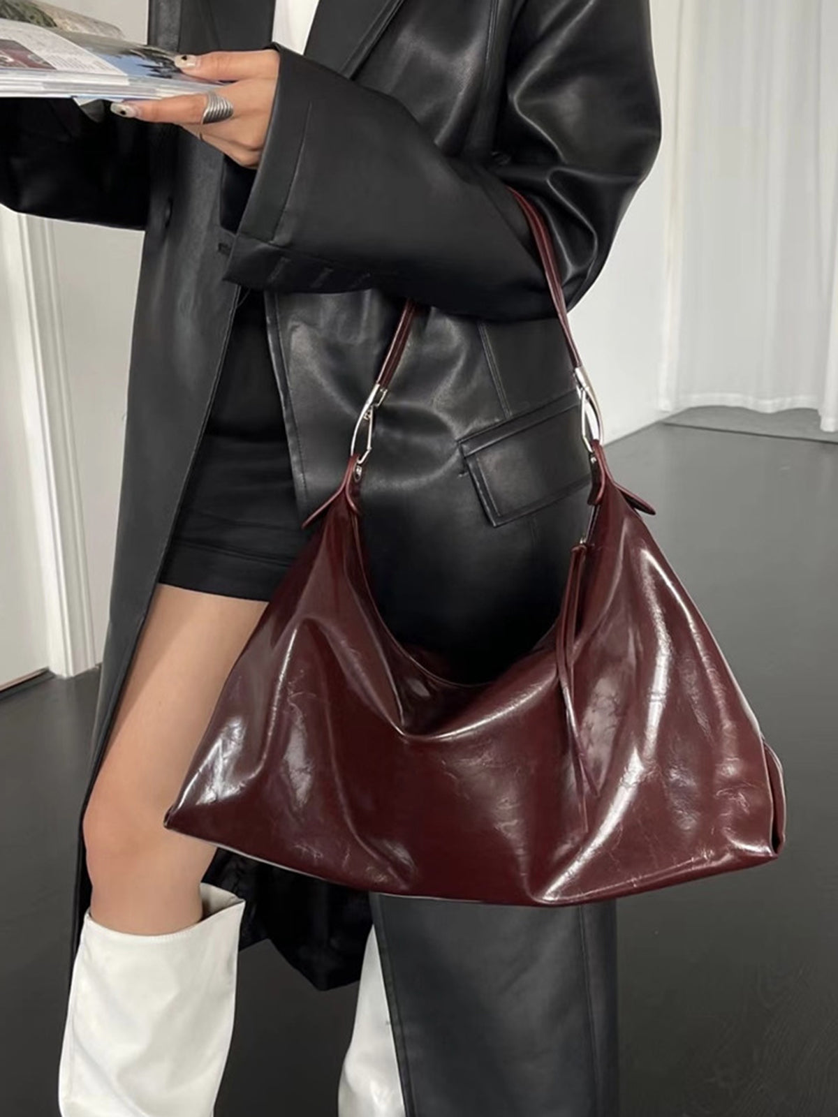 Sac Hobo Souple avec Fermeture Éclair
