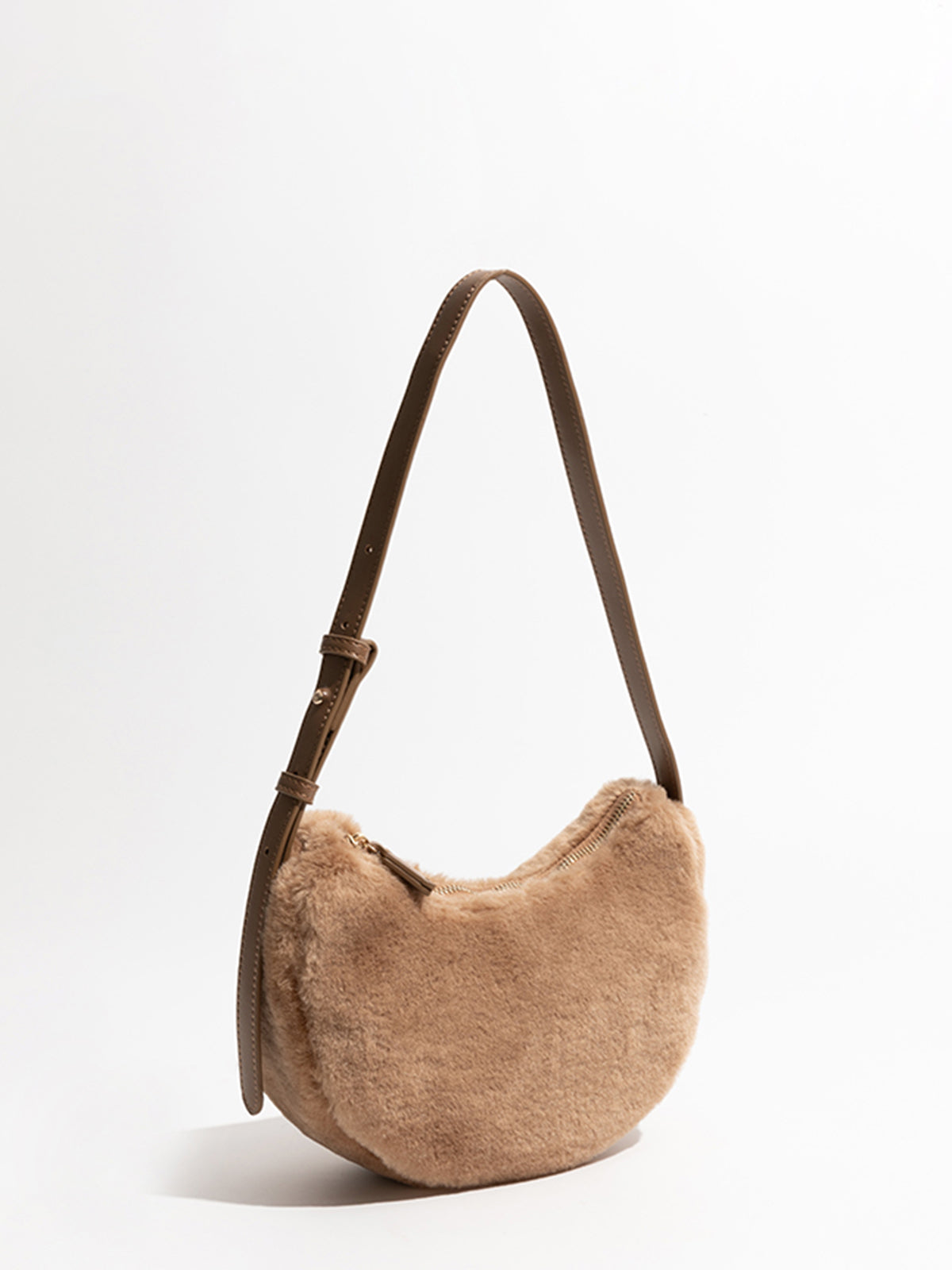 Sac à aisselle en peluche avec bandoulière réglable
