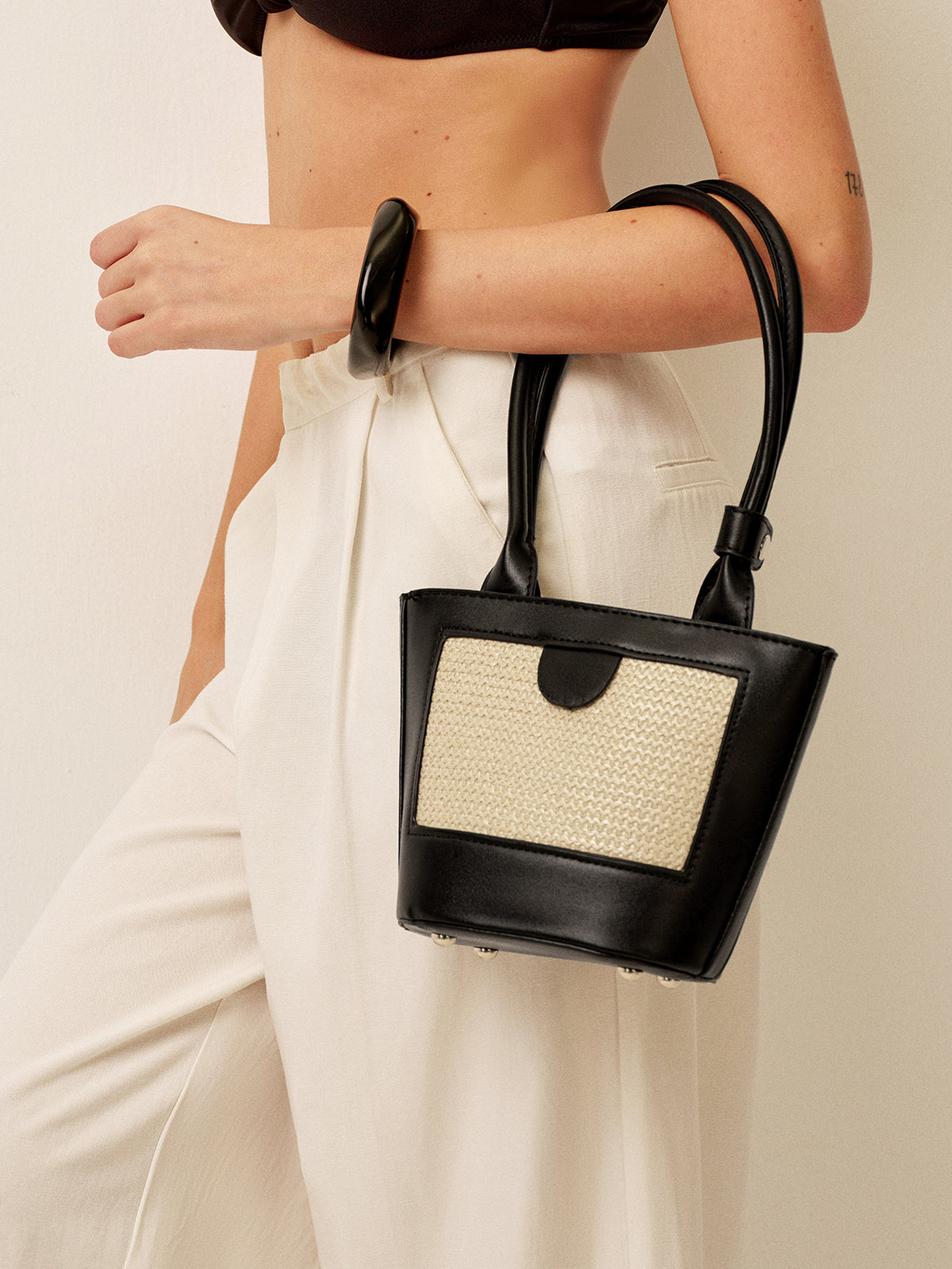 Sac fourre-tout en tissu bicolore à panneaux tissés