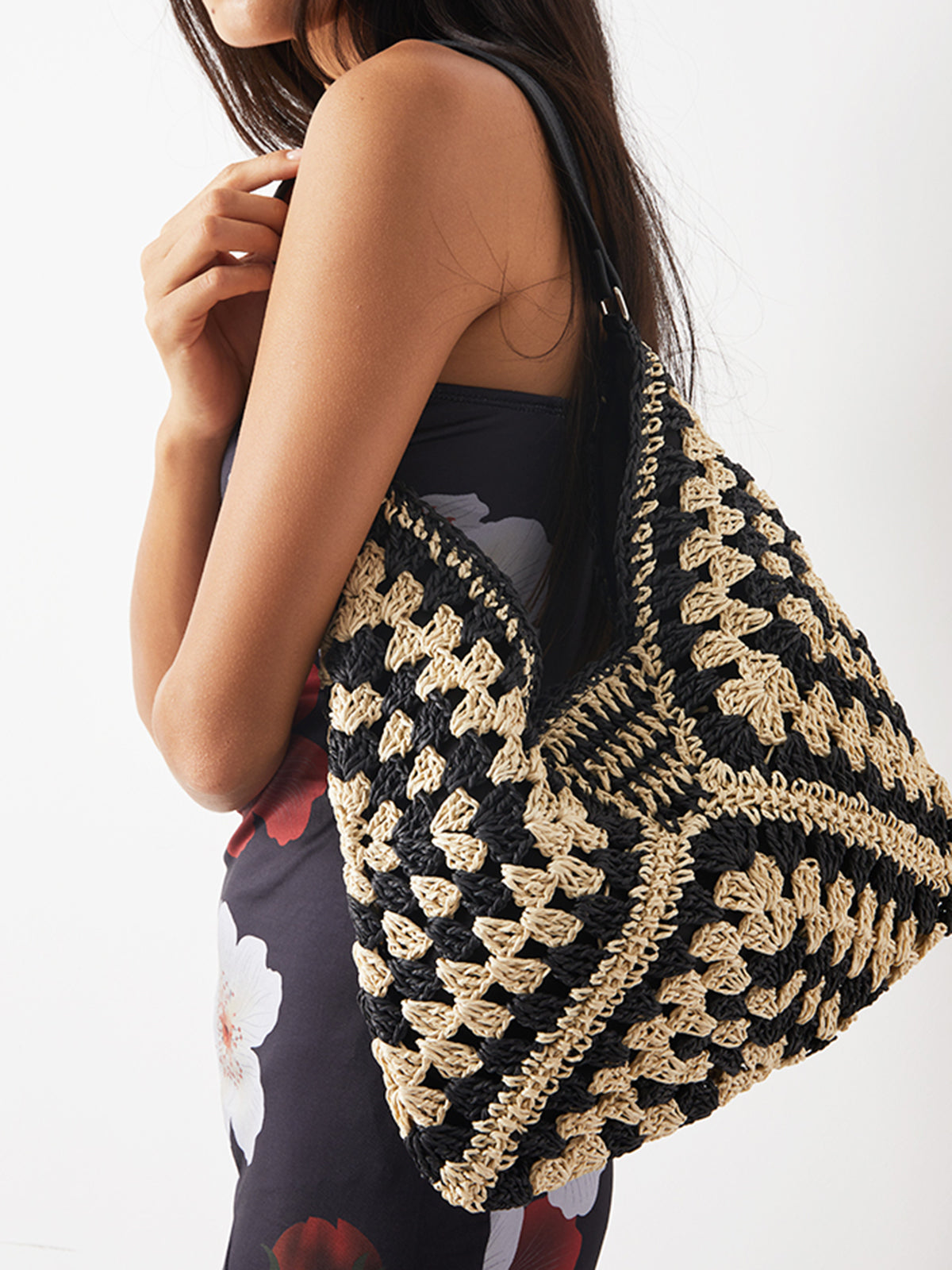 Sac à bandoulière vintage en macramé au crochet