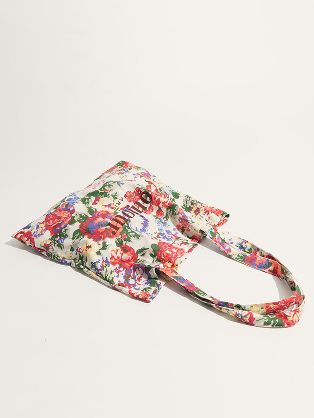 Tote en coton avec motif floral tropical