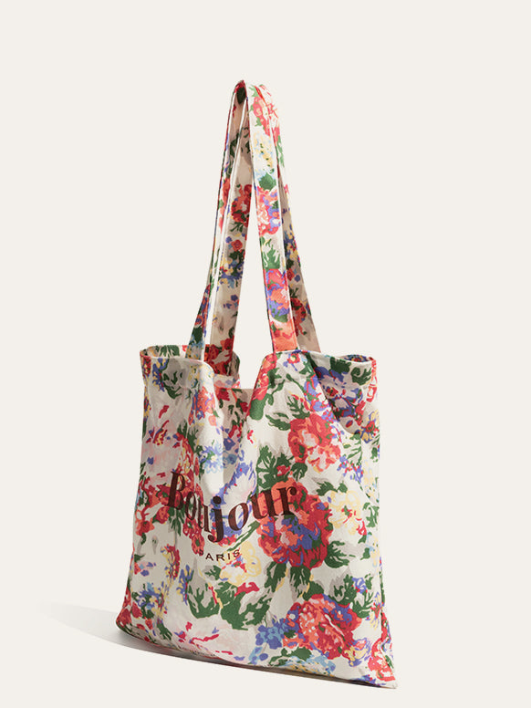 Tote en coton avec motif floral tropical