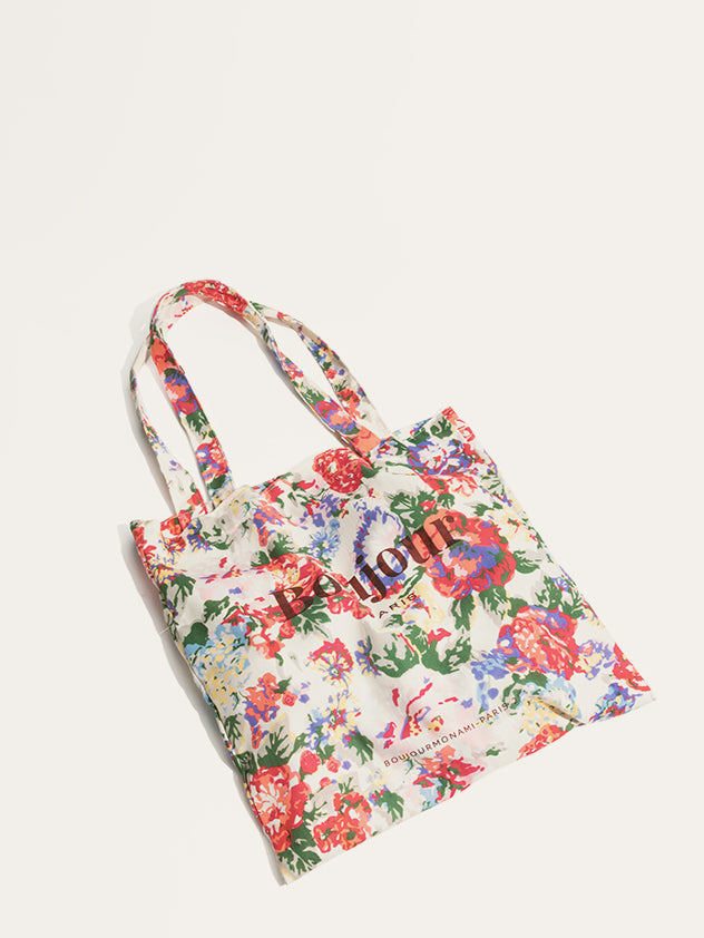 Tote en coton avec motif floral tropical
